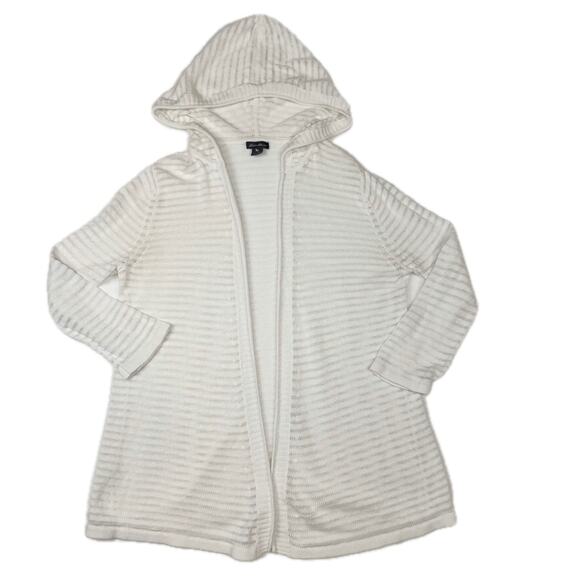 Eddie Bauer Sweaters - Eddie Bauer Ivory Hooded Open Front Cardigan Women’s Medium Lightweight Knit